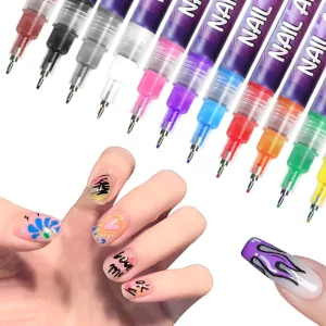 12 Colors 3D Nail Art Pen Set Flat Brush Tip Quick Drying Acrylic Paint Markers Non toxic DIY Nail Home Salon Manicure Tools