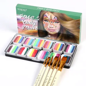 Children’s Water Based UV Face Body Paint Kit MSDS Approved Block Box Rainbow Stripes Washable Halloween Festival