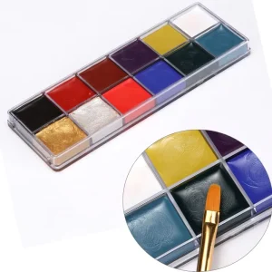 12 Colors Oil-Based Body Paint with 2 Brushes Face Painting for Adult Parties Washable Makeup Halloween Christmas Cosplay Games