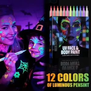 12 Colors UV Luminous Face Body Paint Pens Acrylic Glow Markers for Party Graffiti