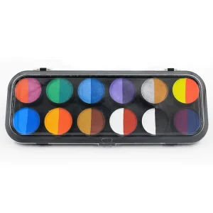 12 Dual Color Split Cake Face Paint Palette Water Based Non Toxic Face Body Paint for Halloween Carnival Cosplay Party Makeup