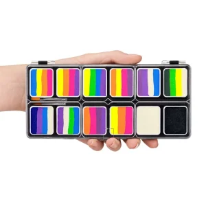 12 Face Paint Palette Rainbow Split Cake Face Paint with Brushes Professional UV Face Paint Non Toxic