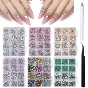 12 Grids Mix Nail Rhinestone Diamond Jewels Flatback Gem Beads Nail Art Charm Set For Nail Face Clothing Phone Case Decoration