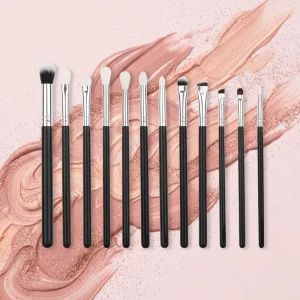 12-Piece Black Silver Natural Hair Eye Brush Set Shaving Brush Super Fine Sharp Thin Eyebrow Eyeliner Professional Wood