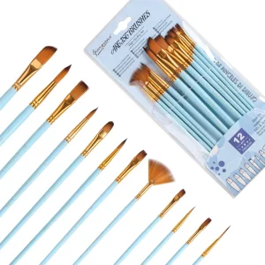 12-Piece Nylon Hair Wood Handle Paintbrush Set for Watercolor Oil Acrylic Art Painting Brush