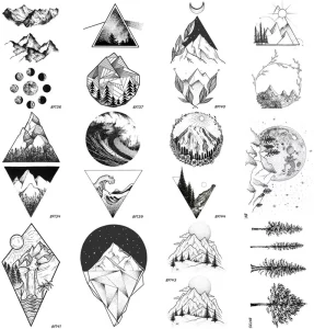 12 Pieces Lot Geometry Triangle Mountain Eco friendly Non Toxic 10x6CM Temporary Tattoo Sticker
