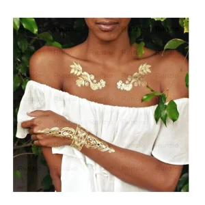 12 Sheets Per Set Waterproof Party Gold and Silver Metallic Temporary Tattoo Sticker with 3-7 Days Durability