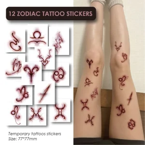 12 Styles Zodiac Temporary Tattoo Stickers Waterproof Tattoo Minimalist Body Art Sticker Constellation Arm Wrist Clavicle