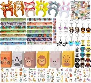 122pcs Plastic Jungle Safari Party Favors-Party Supplies for Birthday Christmas & Halloween