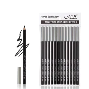 12pcs Long lasting Highly Pigmented Black Eyeliner Pencil No Smudging Soft Gliding Eye Liner Makeup Permanent Makeup Accessories