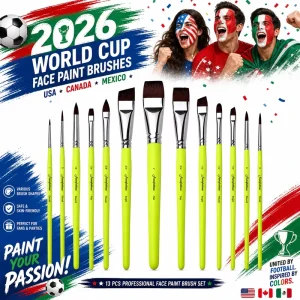 13Pcs High Quality Nylon Hair Professional Body Paint Brush Brass Ferrule Round Flat Angular Wooden Handle Face Painting Brush