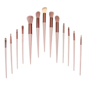 13Pcs Synthetic Fibre Flat Makeup Brushes Set With Wood Handle for Foundation Face Powder Eye Shadow Concealer