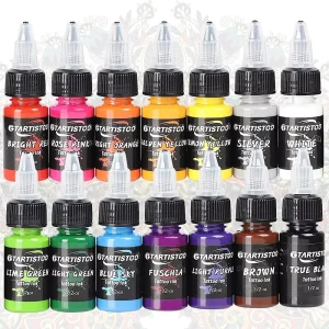 14 Colors Tattoo Ink Set 15ML Vegan Friendly Pigment Tattoo Ink Supplies