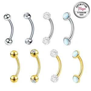 14G16G F136 Titanium Curved Barbell Body Piercing Jewelry Navel Belly Button Eyebrow Nipple Ear Daith Rook Bone Tongue Ring Stud