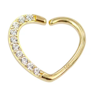 14K Gold Pave CZ Heart Shape Cartilage Earring Seamless Ring Body Jewelry