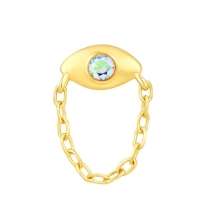 14K Solid Gold Eye Shape Ear Nose Jewelry Threadless Wedding Engagement Ring with Zircon Fashion Parties Gift Idea