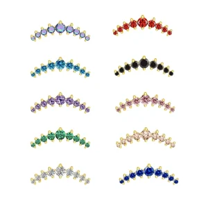 14K Solid Gold Long Bar Ear Piercing Cartilage Jewelry 9 Zircon Push In Threadless Ends Tops Fashion Piercing