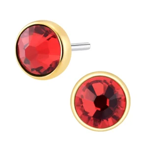 14K Solid Gold Push-In Ear Cartilage Jewelry with Light Siam Stones