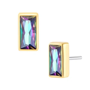 14K Solid Gold Rectangle Ring Threadless Ear and Nose Zircon Piercing Jewelry