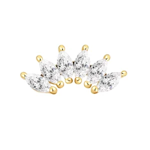 14K Solid Gold Zircon Fashionable Marquise Lotus Cartilage Jewelry with Push In Claw Setting Piercing Jewelry