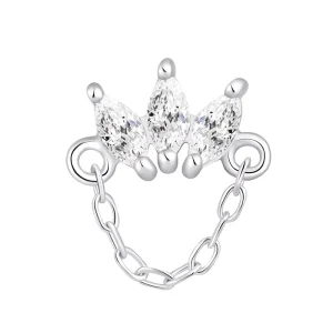 14K Solid White Gold Marquise Body Jewelry Threadless Tops Chain Fine Quality Piercing Jewelry