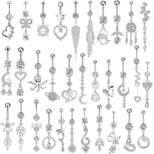 14g Stainless Steel Navel Rings Ladies CZ Dangle Saturn Snowflake Tassel Belly Piercing Body Jewelry OEM