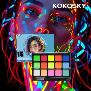 15 Colors Makeup Water Activated Water Based UV Neon Face Paint Palette for Children and Adults