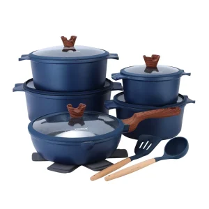 15 Item Fully Recyclable Culinary Setup 20-32cm Soup Pots 28cm Deep Frying Pan Lids Mats Spatulas Safe Household Tool Set