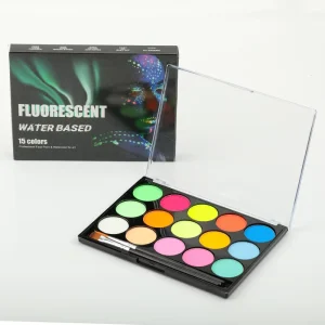 15 Water Based Face Body Paint Colors Kit Easy Wash Includes 2 Brushes Children Adults Premium Quality Face Art Makeup Kit