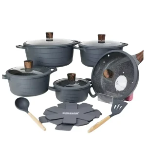 15PCS Safe Household Cooking Hardware Wave Series 20/24/28/32cm Soup Pots 28cm Deep Pan Pot Protectors Spatulas Advanced Base