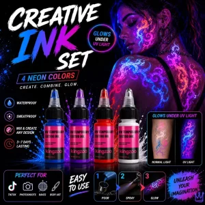 15ml Glow in the Dark Tattoo Ink UV Blacklight Reactive Pigment 6 Phosphorescent Colors Safe Non Toxic for Body Art