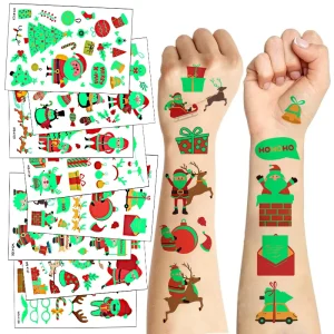 16 Sheets Cute Christmas Holiday Party Children Waterproof Kids Temporary Tattoo Stickers 120x76mm Lasting 3-5 Days