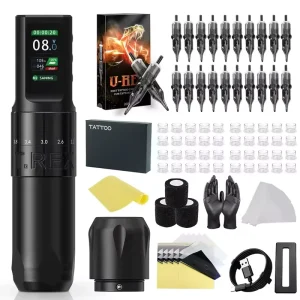 1600mAh 2.0-4.2mm Adjustable Stroke Tattoo Gun Kit Wireless Tattoo Pen Machine Full Complete Set