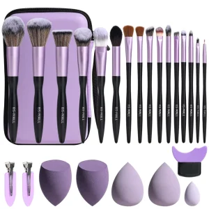 16PCS Wooden Makeup Brushes Set Custom Logo 5PCS Makeup Sponge Full Set Face Makeup Brushes Tools Set with Brush Bag
