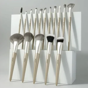 16pcs Professional Synthetic Hair Makeup Brush Set Luxury Vegan Concealer Lip Face Brushes Customized Champagne Gold Private