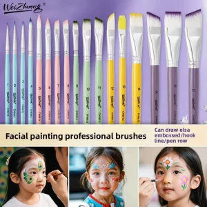17pcs Versatile Face Body Painting Brushes Set with Various Tips Synthetic Nylon Hair for DIY Makeup Artist Party Art Supplies