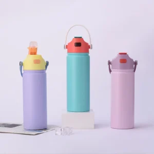 18 8 Stainless Steel Vacuum Water Bottle Pop Up Straw Leakproof Design BPA Free Hot Cold Ready Custom Logo Option for Outdoor