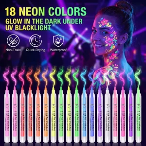 18 Color UV Fluorescent Body Painting Pen Ultraviolet Luminous Face Paint Pen Halloween Party Music Waterproof Graffiti Pen