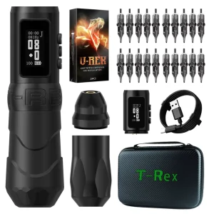 1800mAh 4.0MM Stroke Direct Drive Professional Tattoo Pen Machine Complete Full Kit Set with 20pc Cartridge Needle