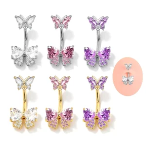 18K Gold Plated Stainless Steel Butterfly Navel Piercing Crystal Zircon Belly Button Body Jewelry Crystal Belly Rings