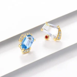 18K Solid Gold Aqua Elegance Push-In Claw Setting Threadless End Fine Piercing Jewelry