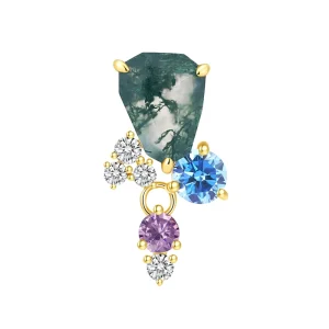 18K Solid Gold Fine Piercing Jewelry New Style Mossy Gem Drop Push In Claw Setting Threadless End Piercing