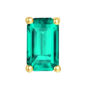 18K Solid Gold Rectangle Ear Cartilage Jewelry Push-In Claw Setting Piercing Jewelry with Emerald