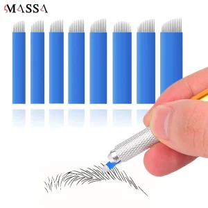 18u Stainless Steel Blue Blades Microblading Tattoo Needles Disposable Manual Eyebrow Blades for Permanent Makeup