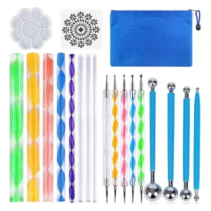 19PCS Mandala Dotting Tools Set with Zipper Storage Bag for Painting Rocks Mandala Stencil Ball Stylus Paint Tray Set