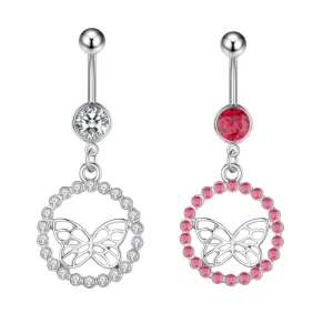 1PC Piercing Pink White Color Crystal Rhinestone Body Jewelry Accessories 14G Surgical Steel Butterfly Belly Navel Ring