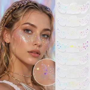1PC Temporary Tattoo Stickers Laser Glitter Realistic Freckle Face Body Art Water Transfer Paper for Music Festival Party Makeup