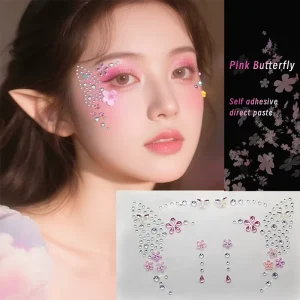 1Pc 3D Face Jewelry Crystal Diamond Tattoo Stickers DIY Flowers Eyes Face Body Rhinestones 3D Makeup Decoration