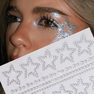 1Pc 3D Holow Stars Gem Face Eye Stickers Pentagram Rhinestones Adhesive Tattoo Decals for Party Makeup Y2K Body Decor Tattoos