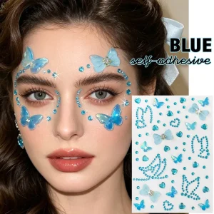1Pc Blue Butterfly Face Gems Stickers Self Adhesive Rhinestone Face Jewels